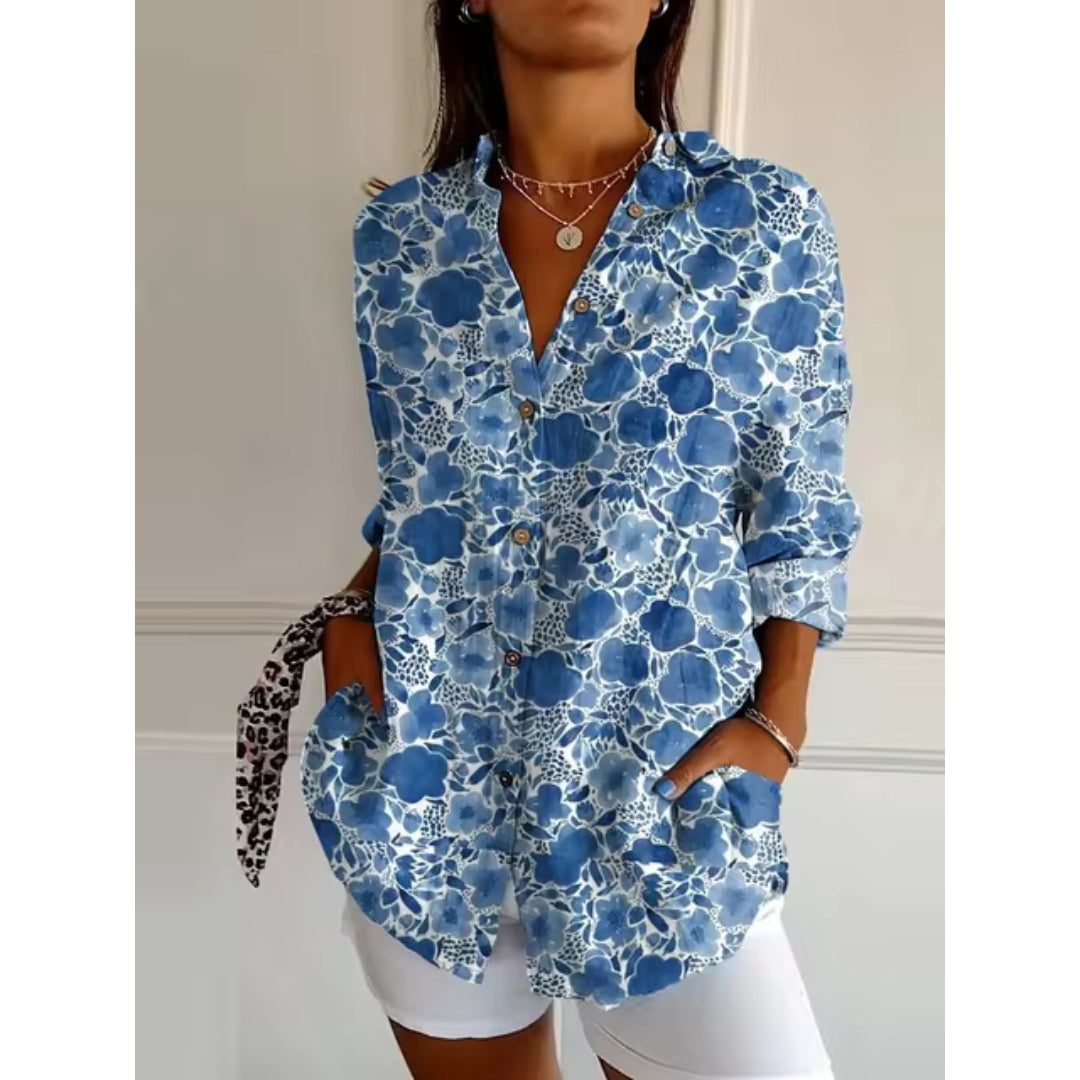 Camicetta a Fiori con Bottoni da Donna