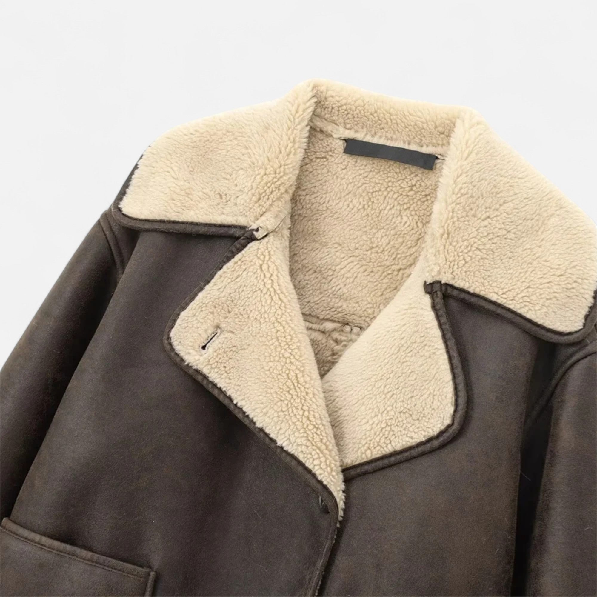 Giacca Donna Effetto Pelle con Colletto in Shearling e Tasche