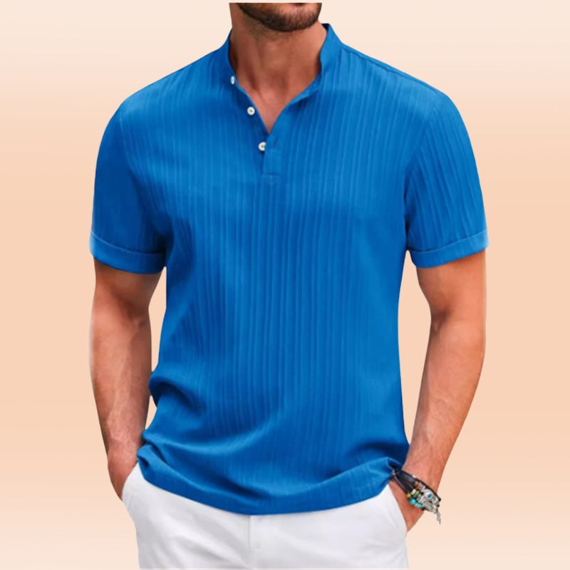 Men's Ribbed Knit Polo with Casual Henley Collar