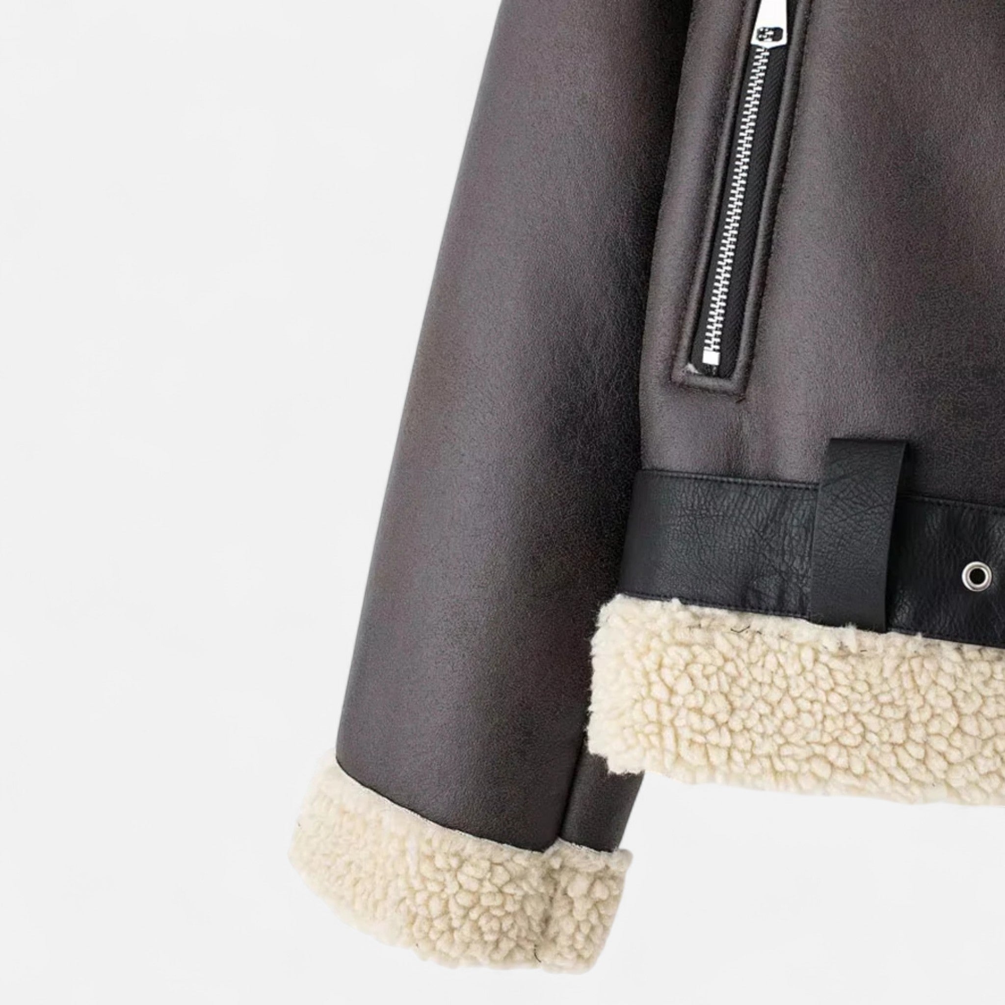 Giacca Aviator Donna con Collo Effetto Shearling e Cintura