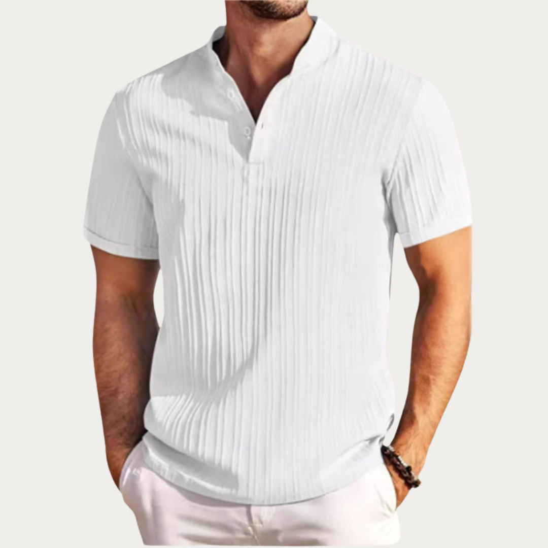 Men's Ribbed Knit Polo with Casual Henley Collar
