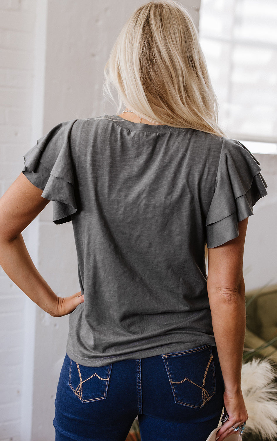 Ruffled Layered Crew-Neck Top with Short Sleeves