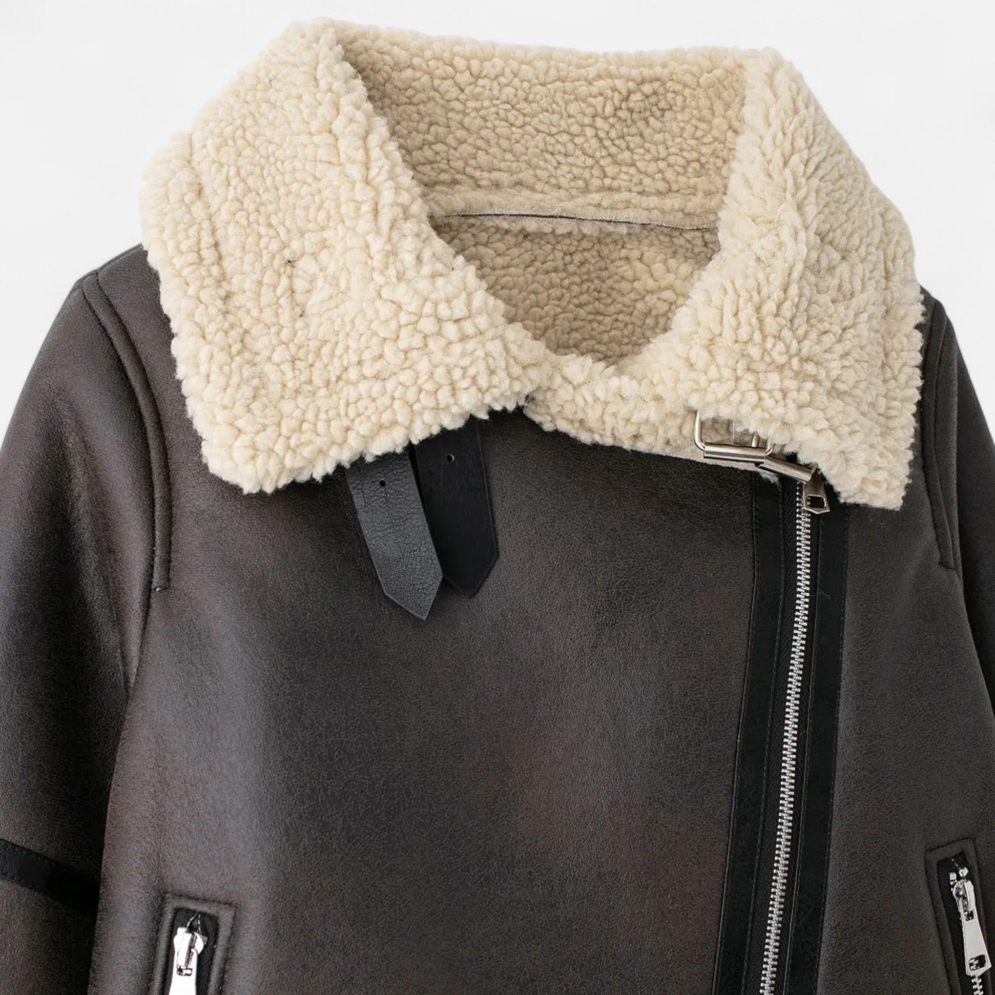 Giacca Aviator Donna con Collo Effetto Shearling e Cintura