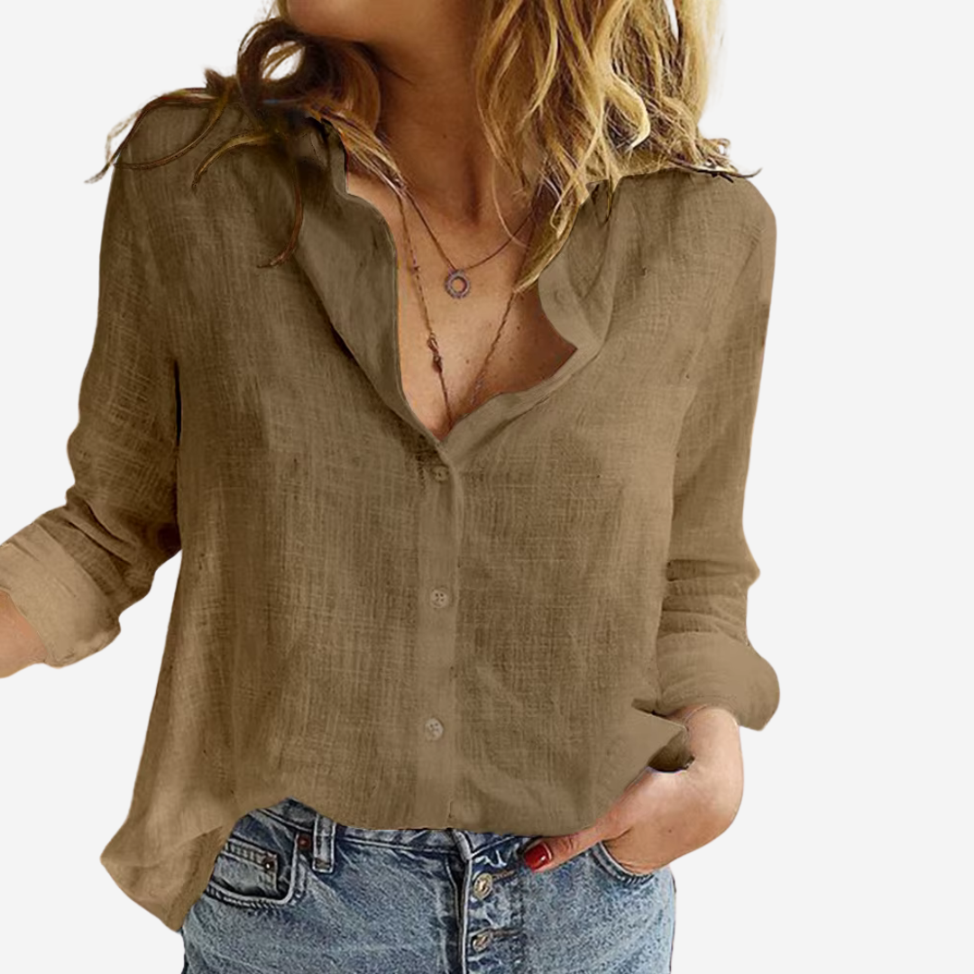 Camicia donna effetto lino a maniche lunghe