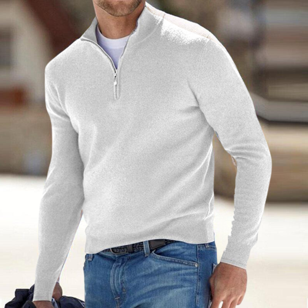 Herre Half-Zip Striktrøje – Blød Langærmet Pullover til Hverdag
