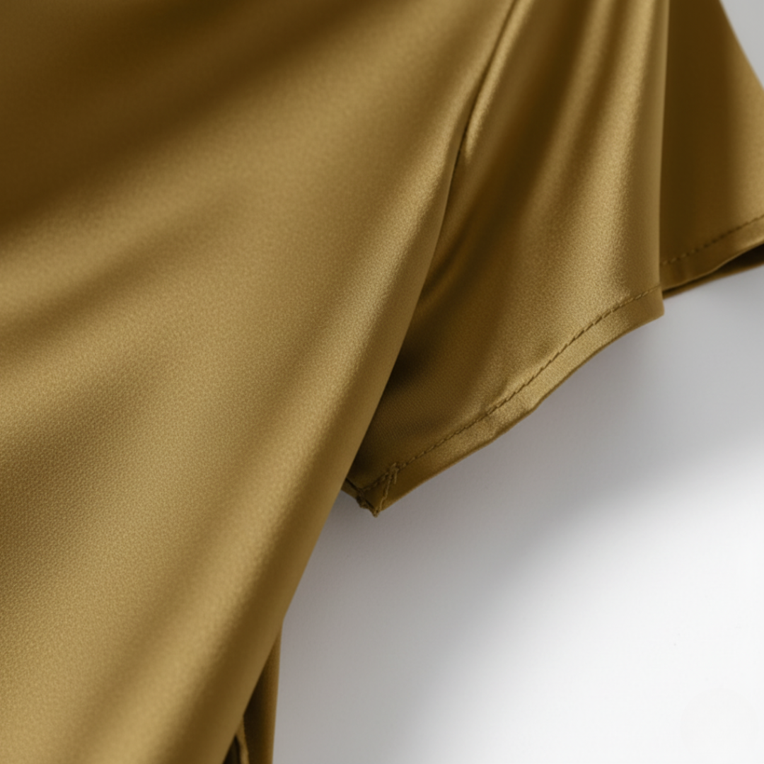 Blusa Satinata da Donna con Maniche Corte e Scollo Cowl