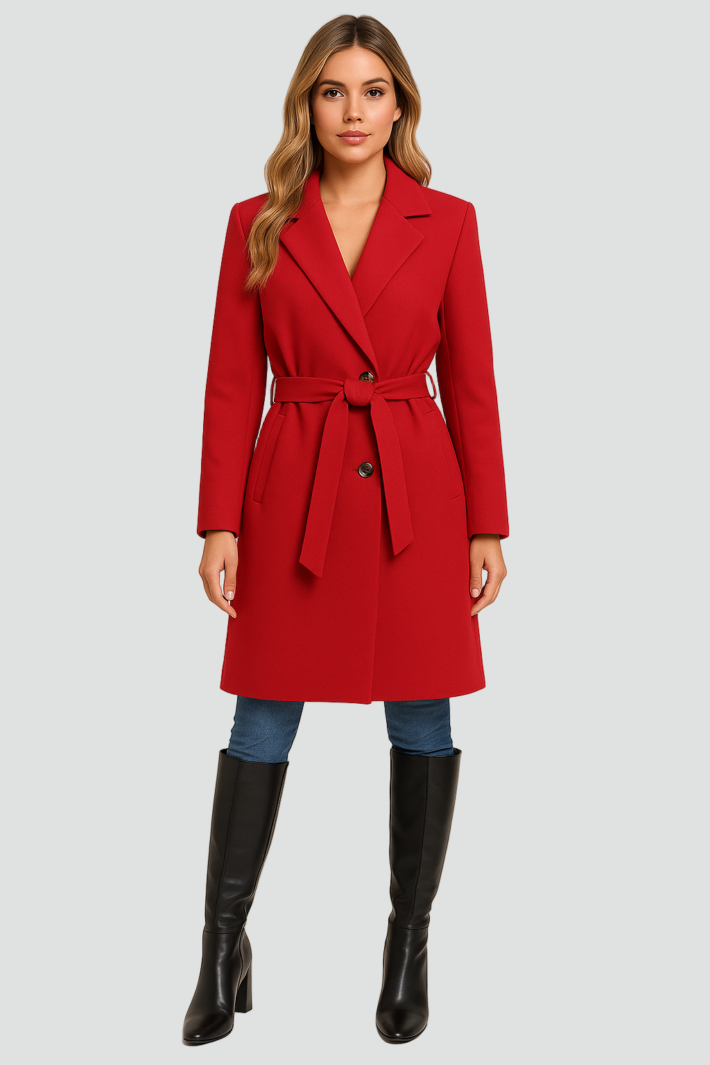 Trench Donna Lungo con Cintura e Revers Classico