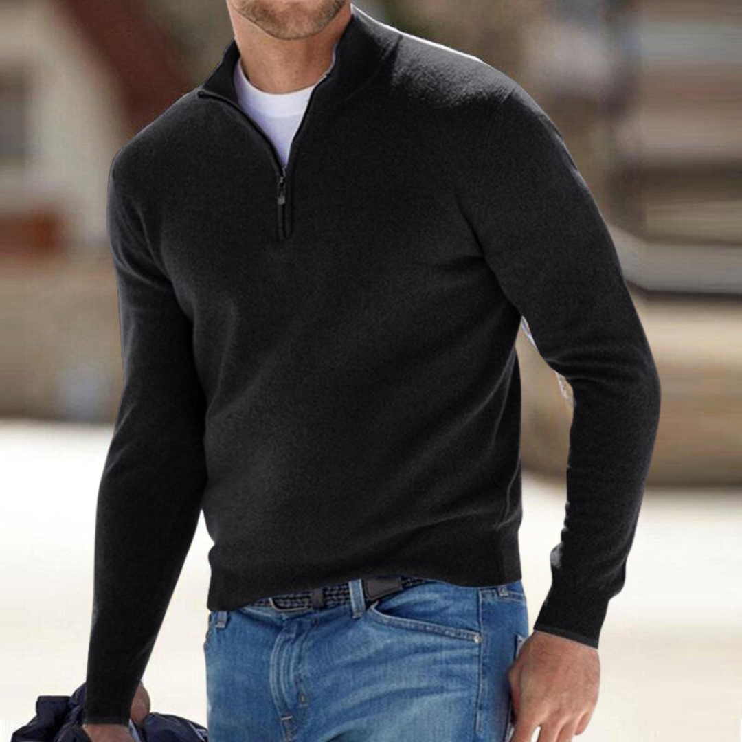 Herre Half-Zip Striktrøje – Blød Langærmet Pullover til Hverdag