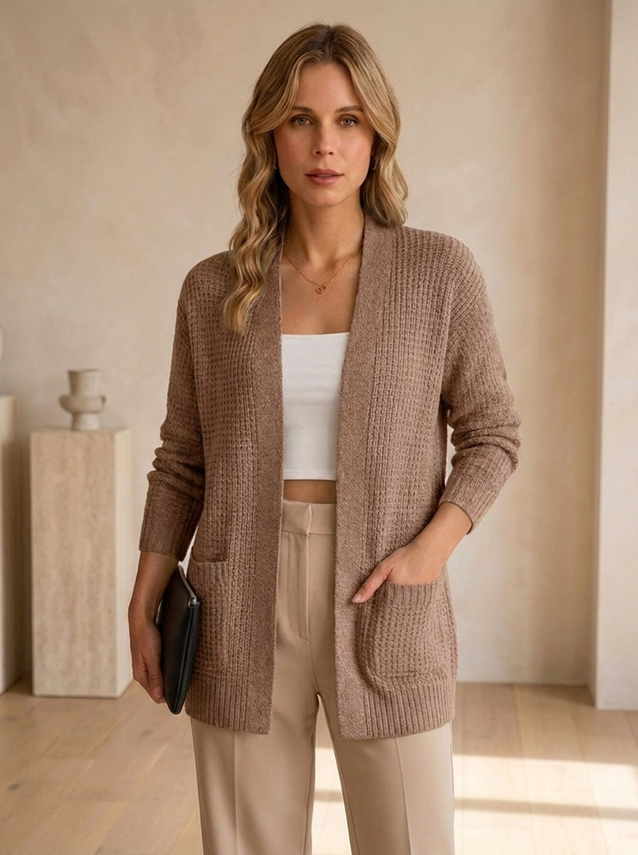 Cardigan Lungo da Donna con Tasche e Vestibilità Morbida