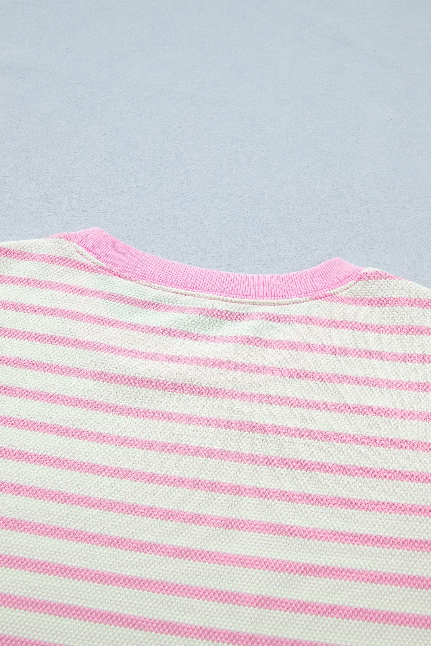 Pink Striped Blouse with Short Ruffled Sleeves and Patchwork