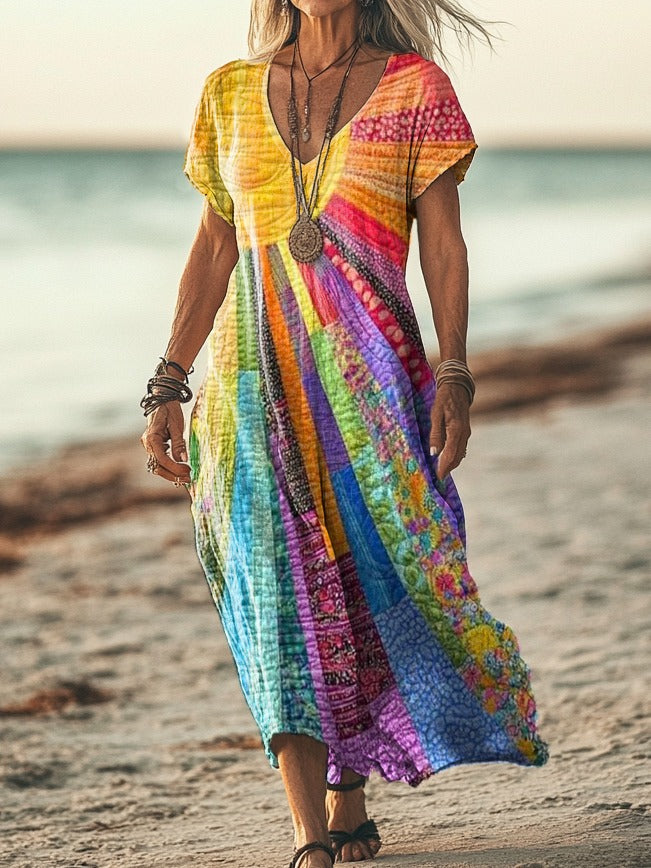 Boho-Chic Φόρεμα με Ηλιακό Σχέδιο