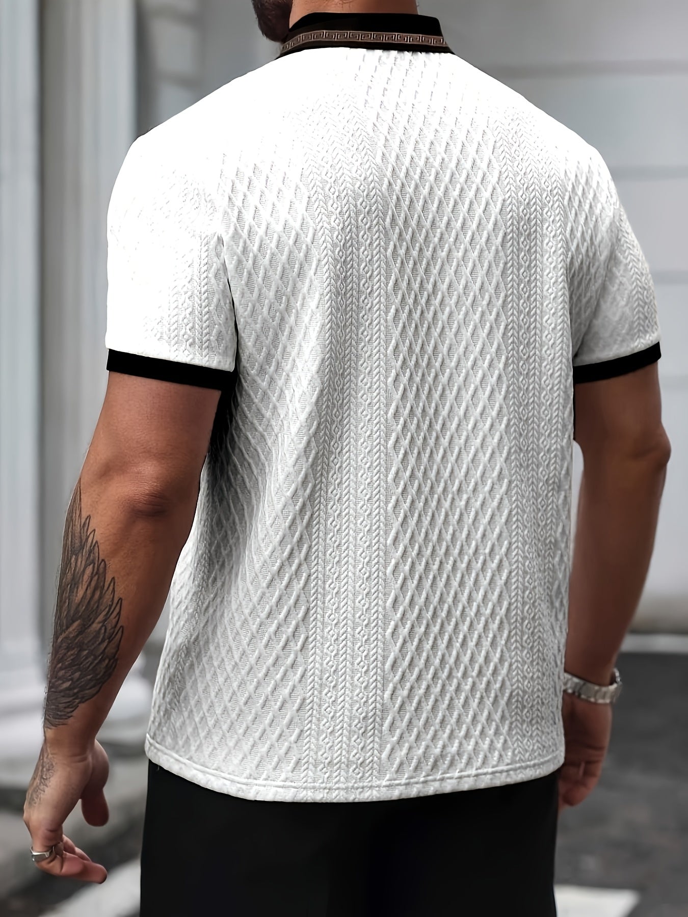 Men's Textured Polo Shirt, Short Sleeve, Slim Fit, Breathable