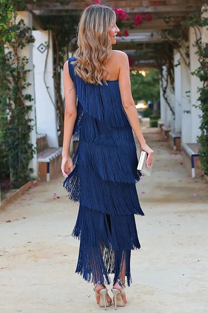 Layered dress with tassels for women