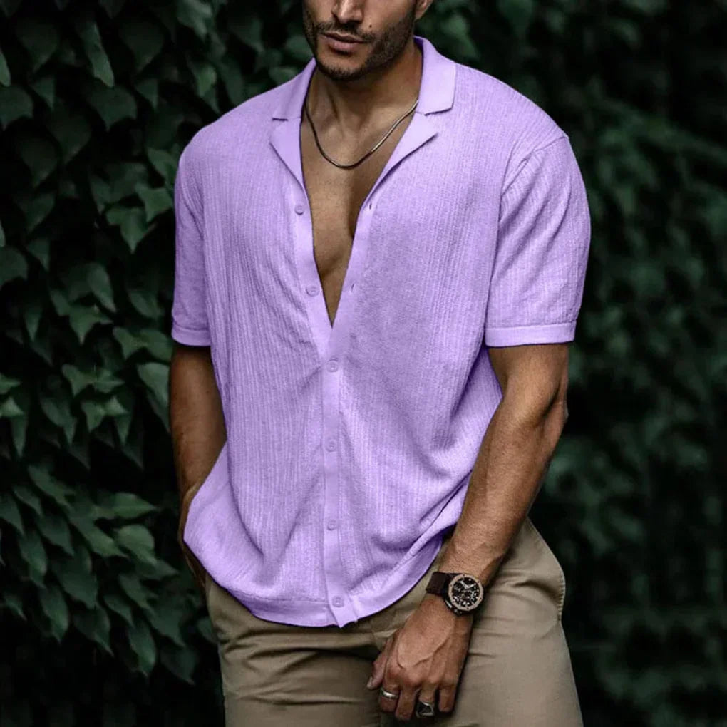 Men's summer short-sleeve shirt with linen effect