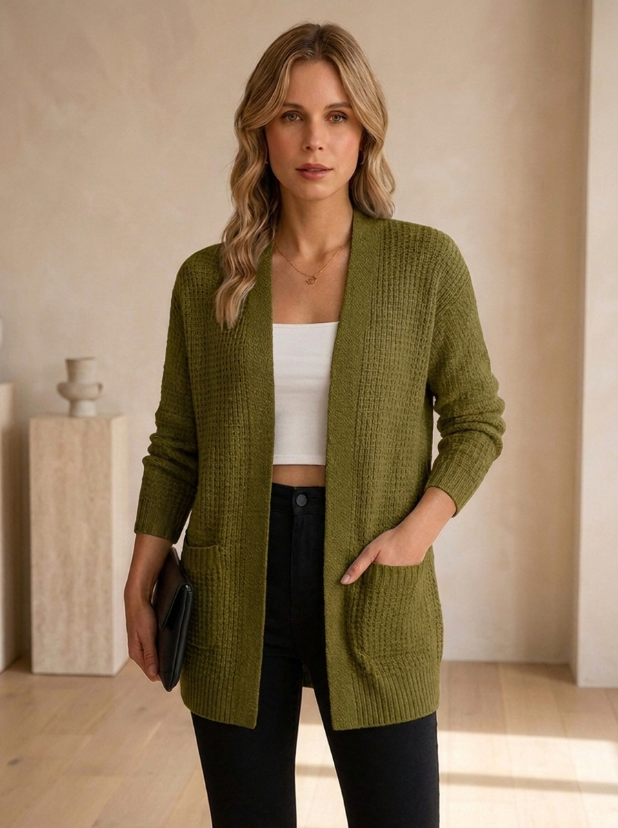Cardigan Lungo da Donna con Tasche e Vestibilità Morbida