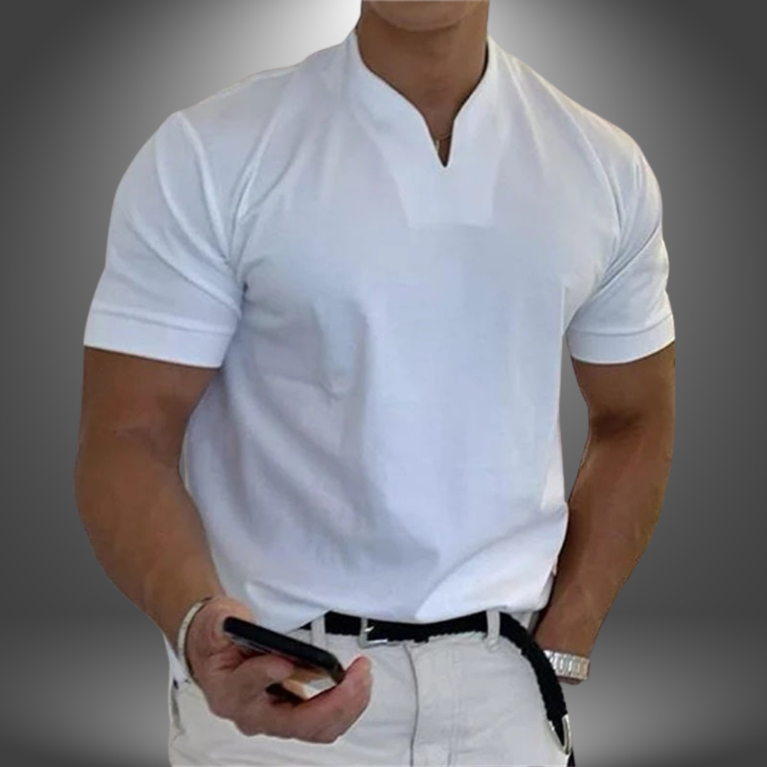 Polo Uomo Casual a Maniche Corte con Colletto Henley