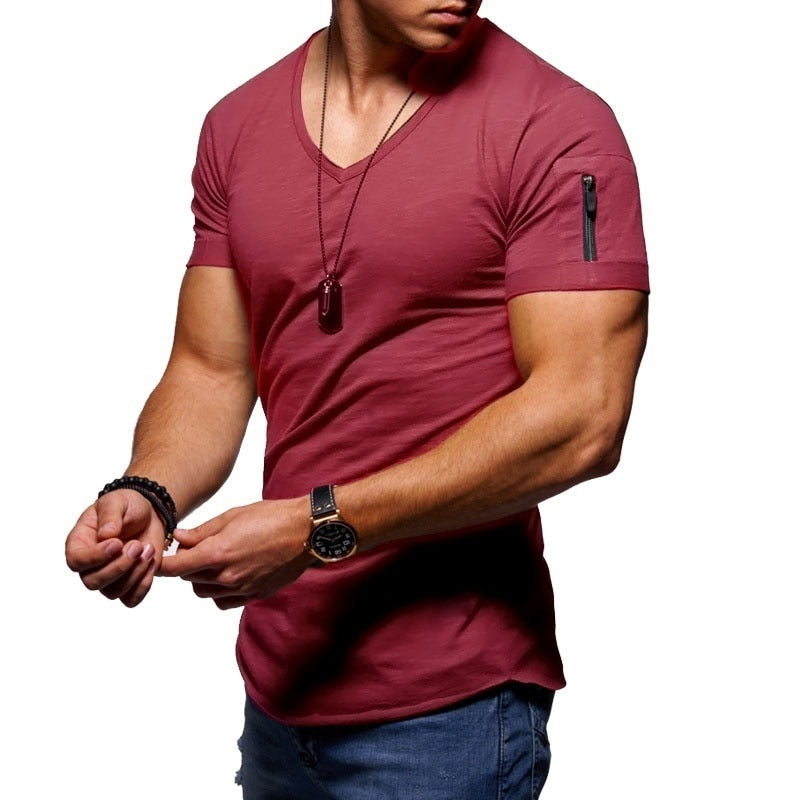 T-shirt pour homme à col en V en tissu respirant