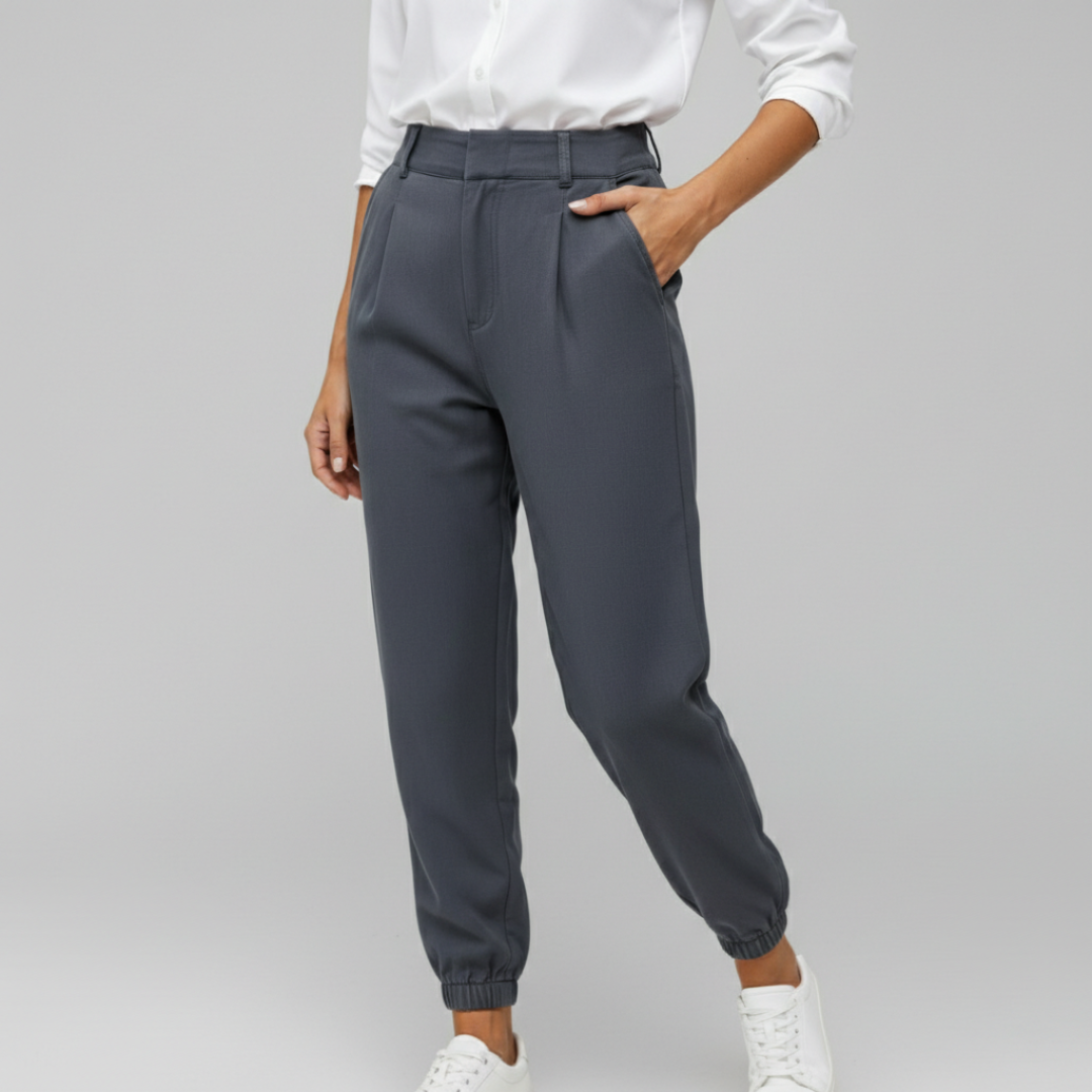 Pantaloni Eleganti Donna Vita Alta e Fondo Elastico