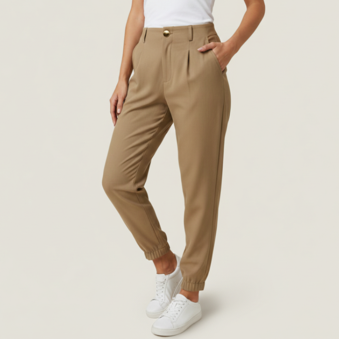 Pantaloni Eleganti Donna Vita Alta e Fondo Elastico