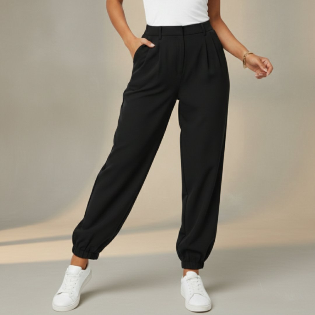 Pantaloni Eleganti Donna Vita Alta e Fondo Elastico