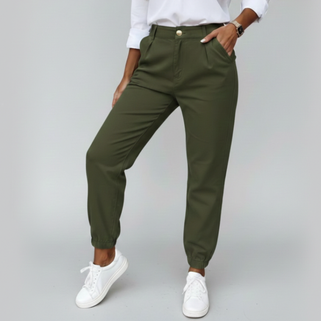 Pantaloni Eleganti Donna Vita Alta e Fondo Elastico
