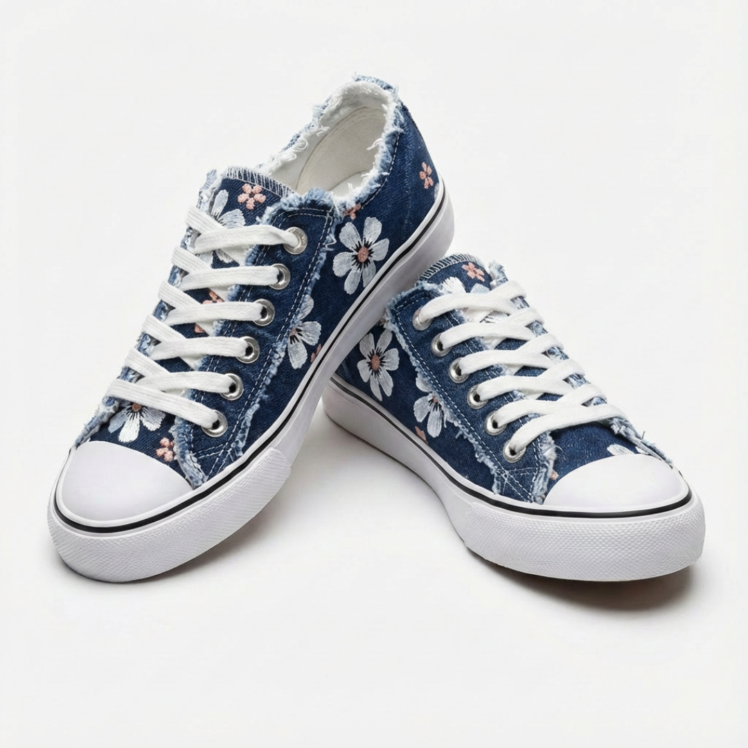 Alma | Sneakers i stof til kvinder med snørebånd og blomsterprint