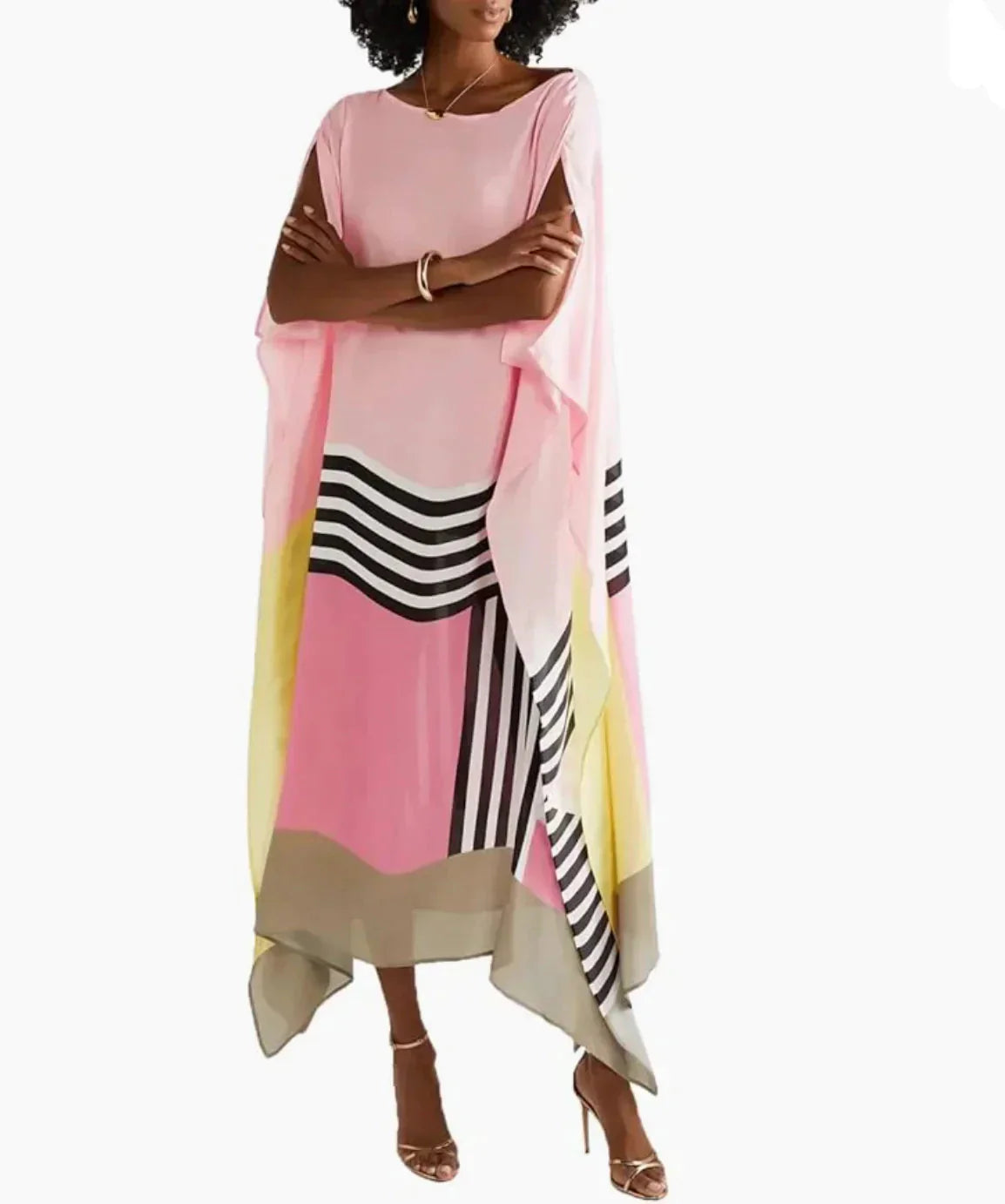 Anika - růžový pruhovaný kaftan Candy