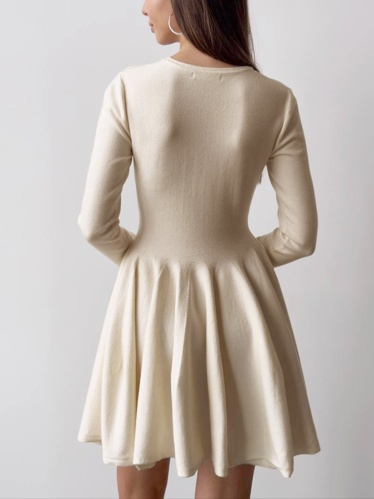 Alina | Elegant Cream Skater Dress for Women with Long Sleeves