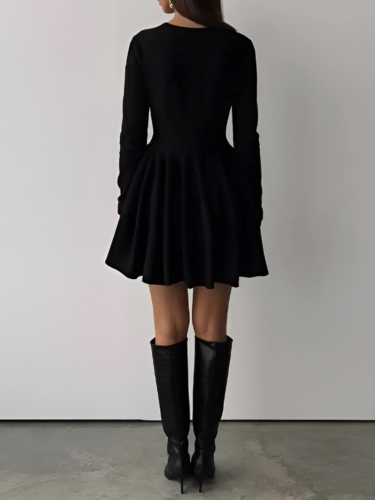 Alina | Elegant Cream Skater Dress for Women with Long Sleeves