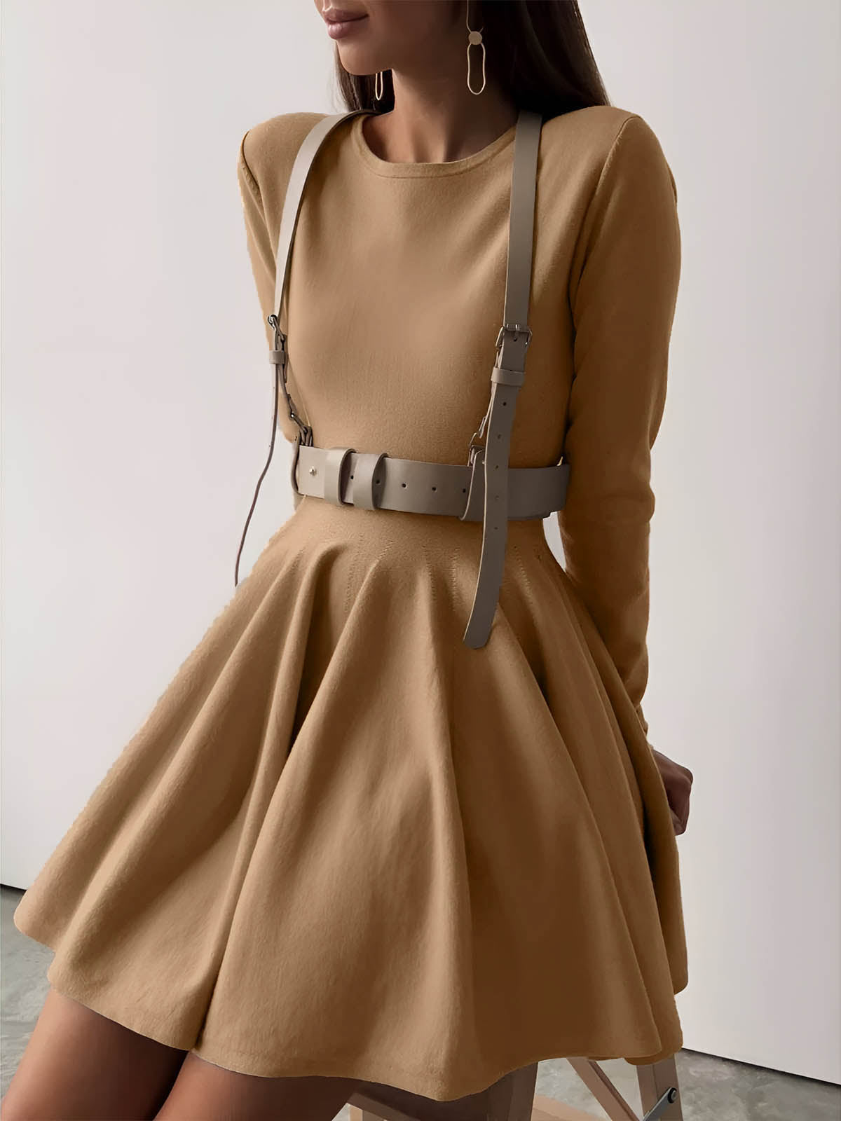 Alina | Elegant Cream Skater Dress for Women with Long Sleeves