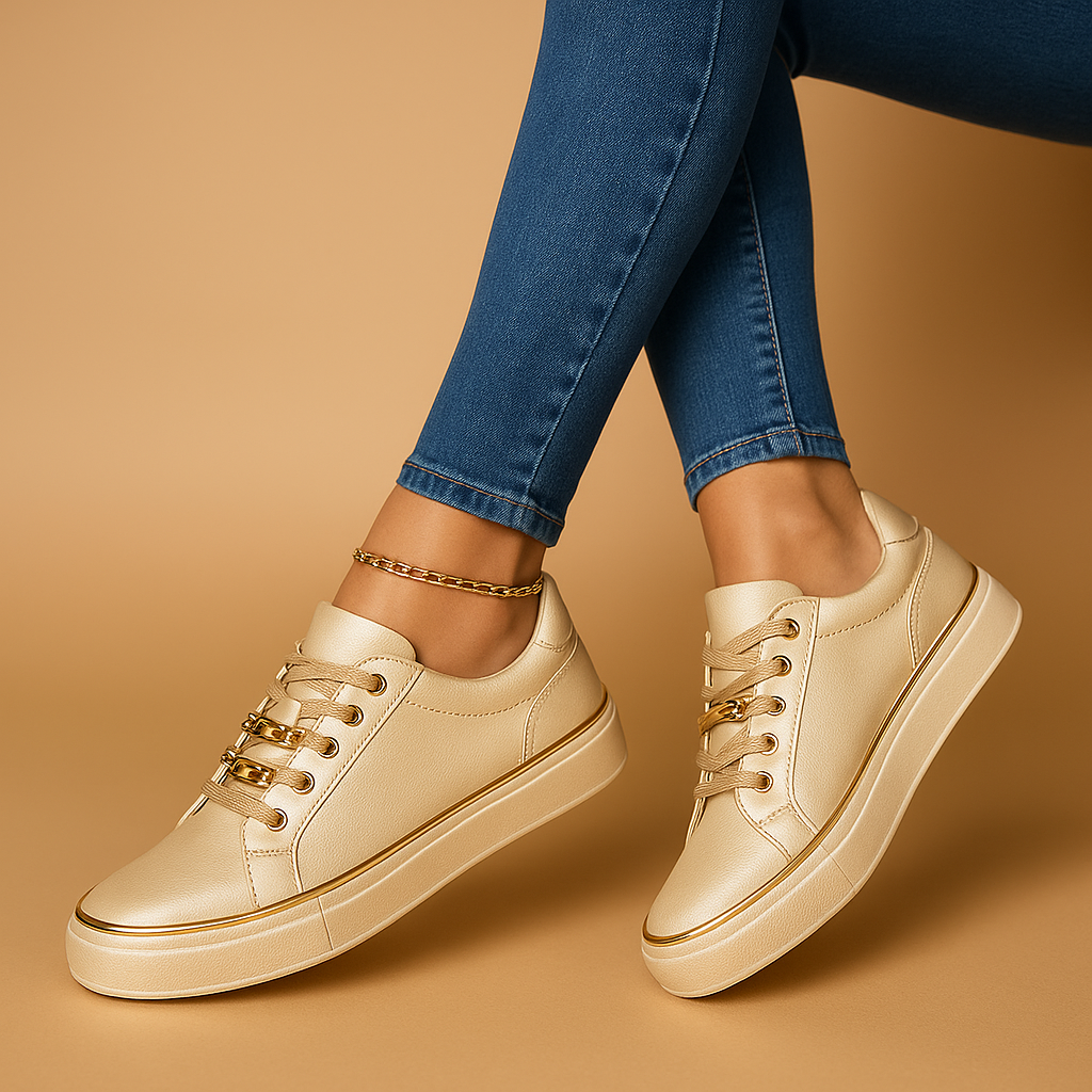 Sneakers da Donna con Dettagli Metallizzati e Suola Bassa