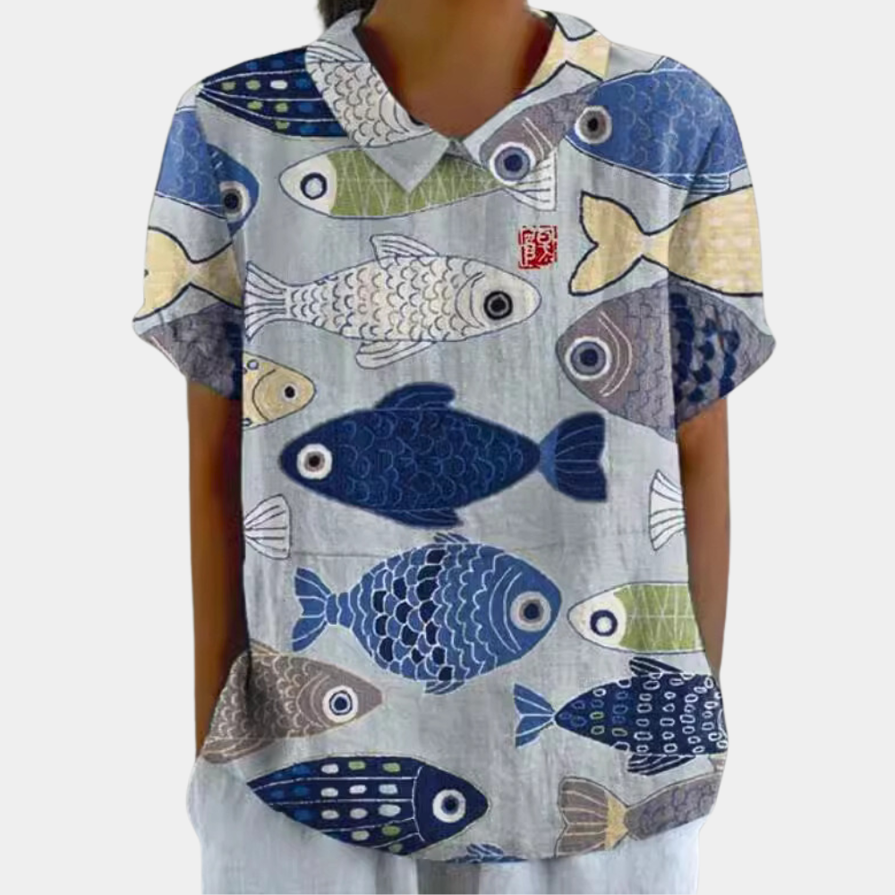 Bruna Camicia Donna – Top Casual a Maniche Corte con Stampa Floreale Pastorale & Collo Rotondo