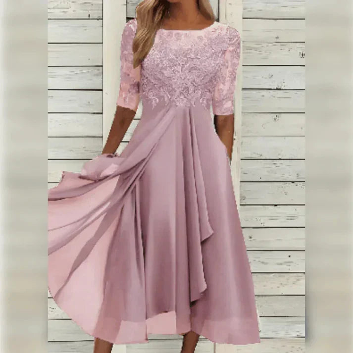 Aria™ - Midi-kjole i Blonde og Chiffon