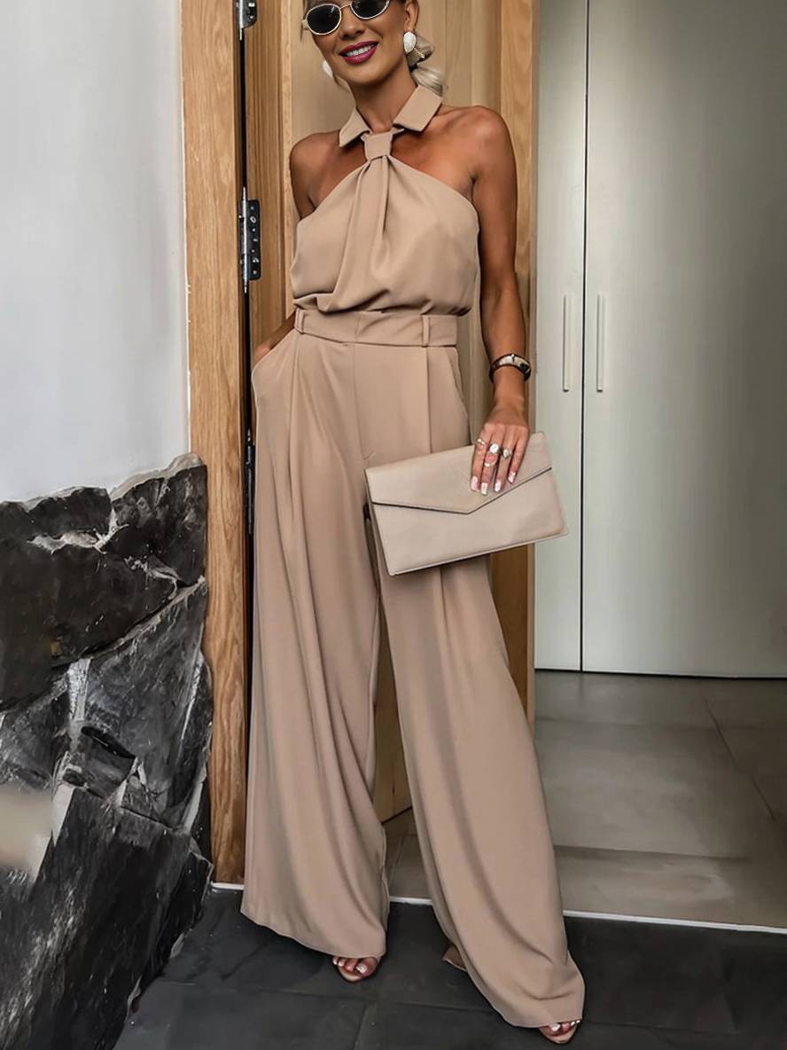 Tuta Palazzo Schiena Scoperta con Cintura – Eleganza Chic