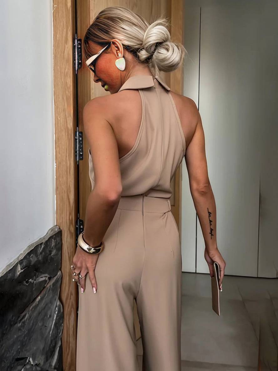 Tuta Palazzo Schiena Scoperta con Cintura – Eleganza Chic
