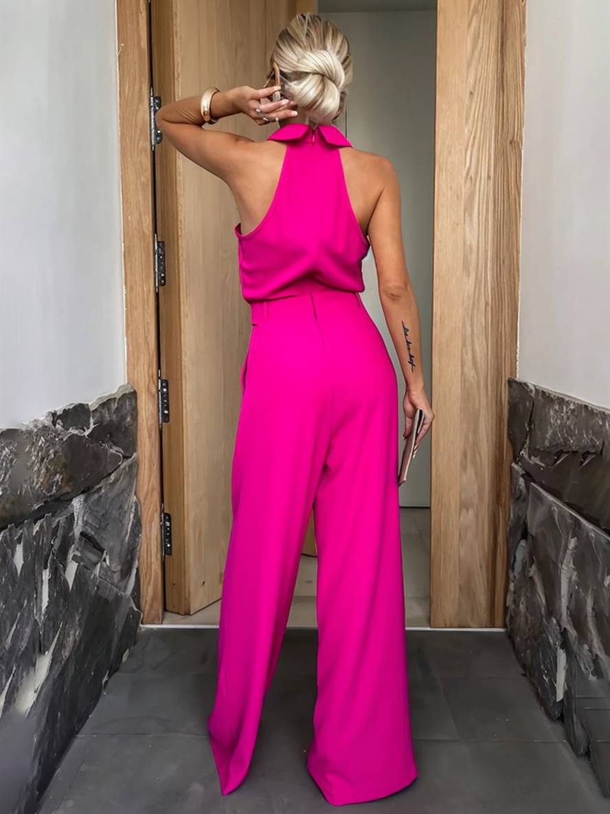Macacão pantalona com costas abertas e cinto – elegância chique