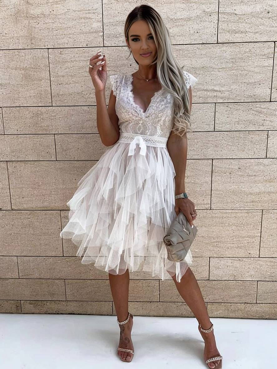 Wendy Abito da Cocktail Donna – Vestito Corto Senza Maniche in Tulle Stile Tutu con Scollo a V e Schiena Scoperta