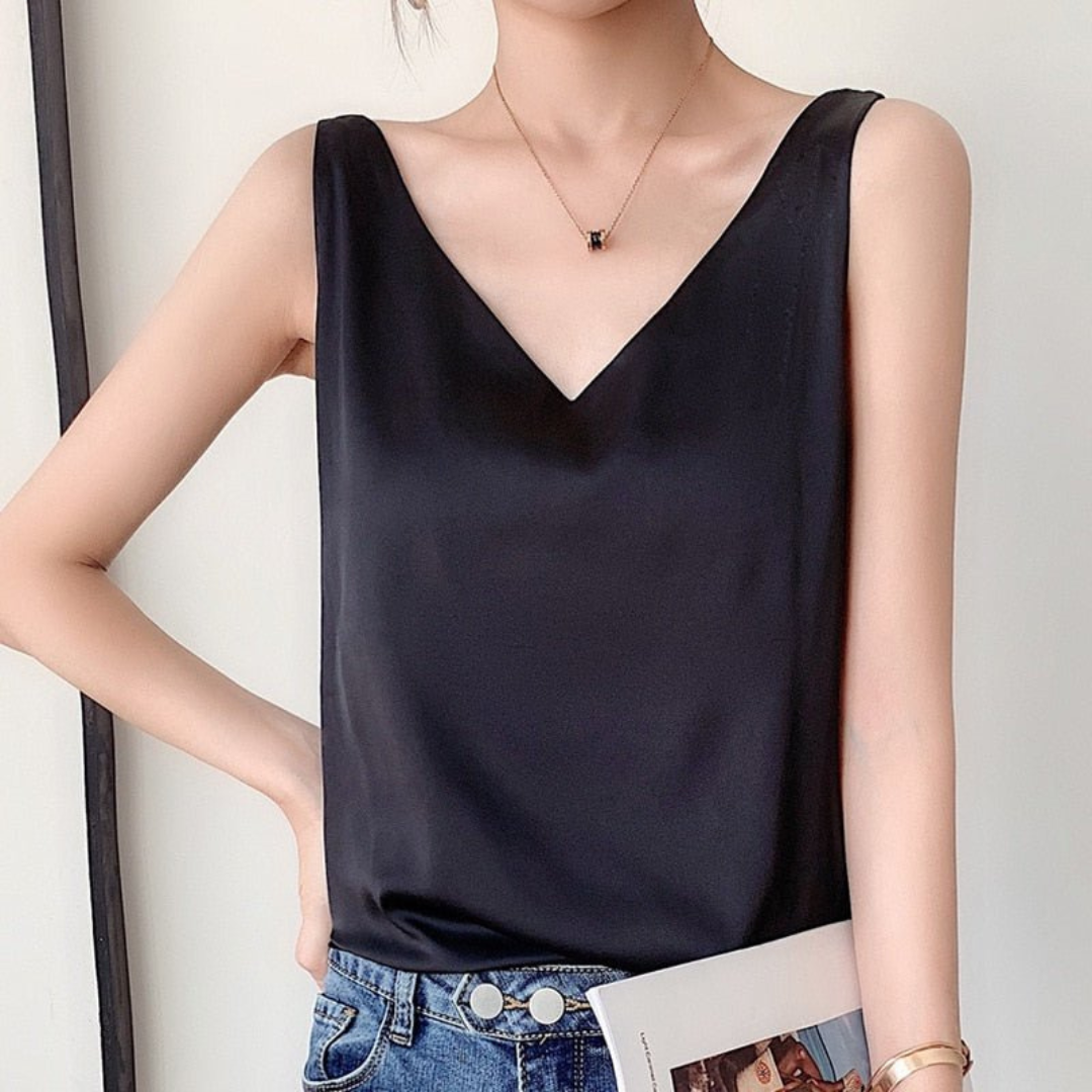 Camila | Top Senza Maniche Drappeggiato Donna | Scollo a V | Tessuto Morbido
