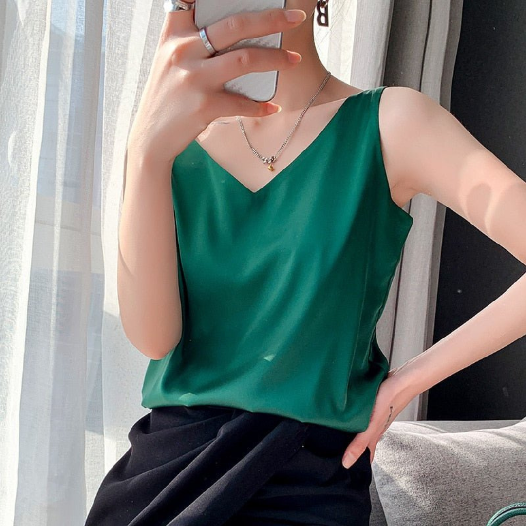 Camila | Top Senza Maniche Drappeggiato Donna | Scollo a V | Tessuto Morbido