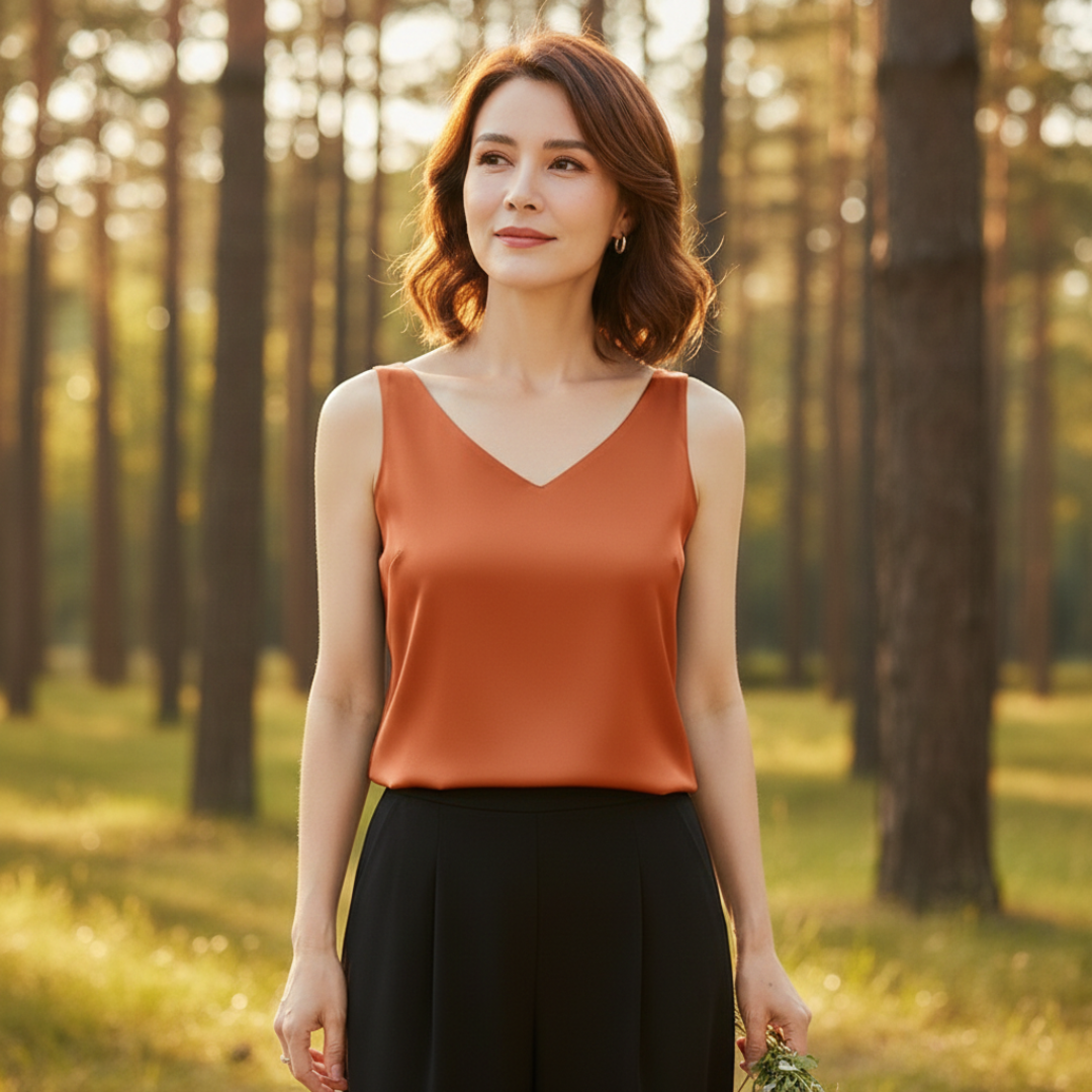 Camila | Women's Draped Sleeveless Top | V-Neck | Soft Fabric
