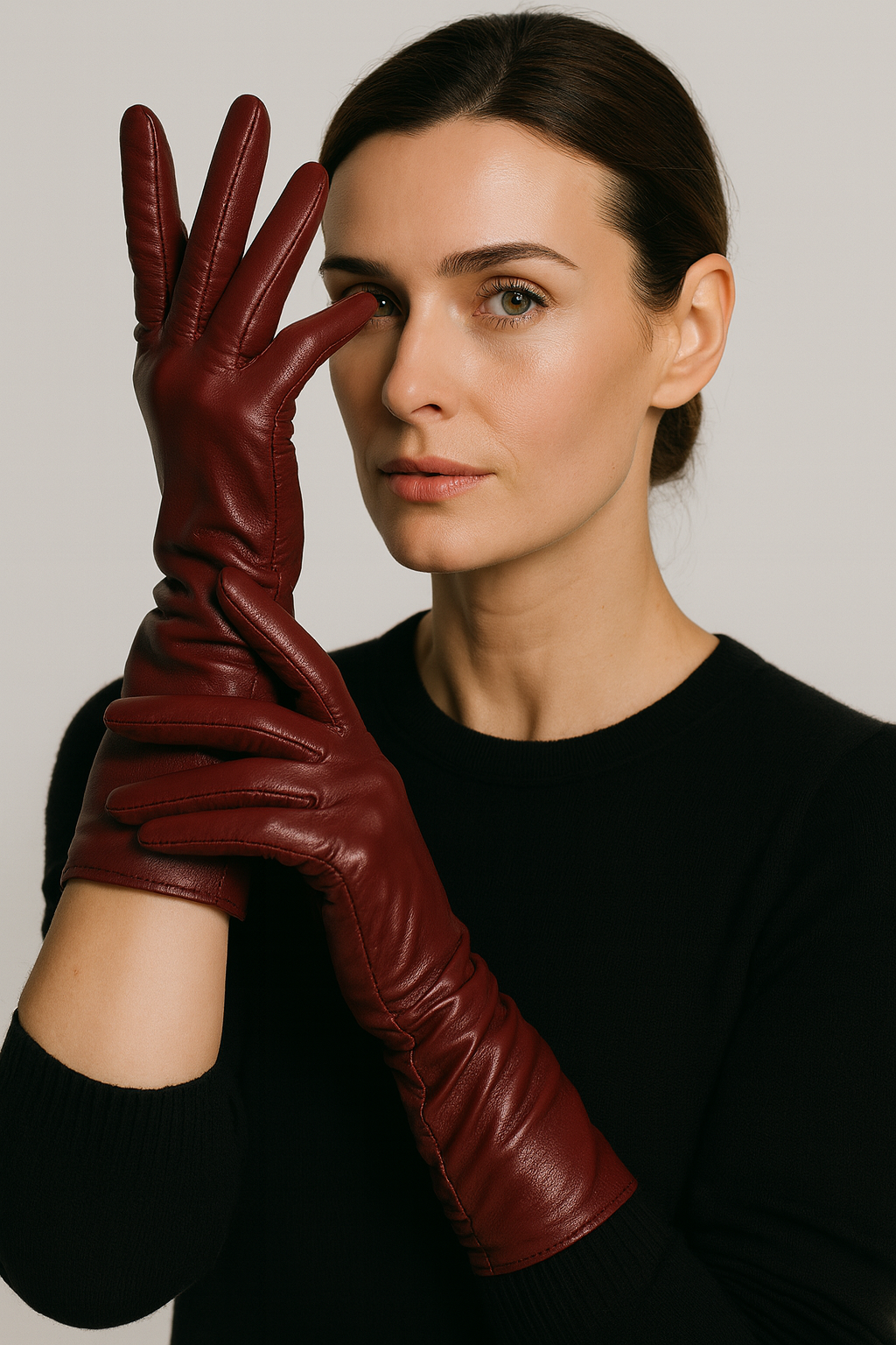 Gants élégants pour femme en cuir, pour l’hiver, avec doublure douce