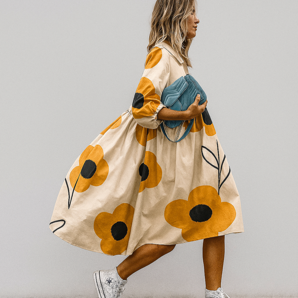 Μίντι Φόρεμα Πουκάμισο Oversize με Φλοράλ Σχέδιο