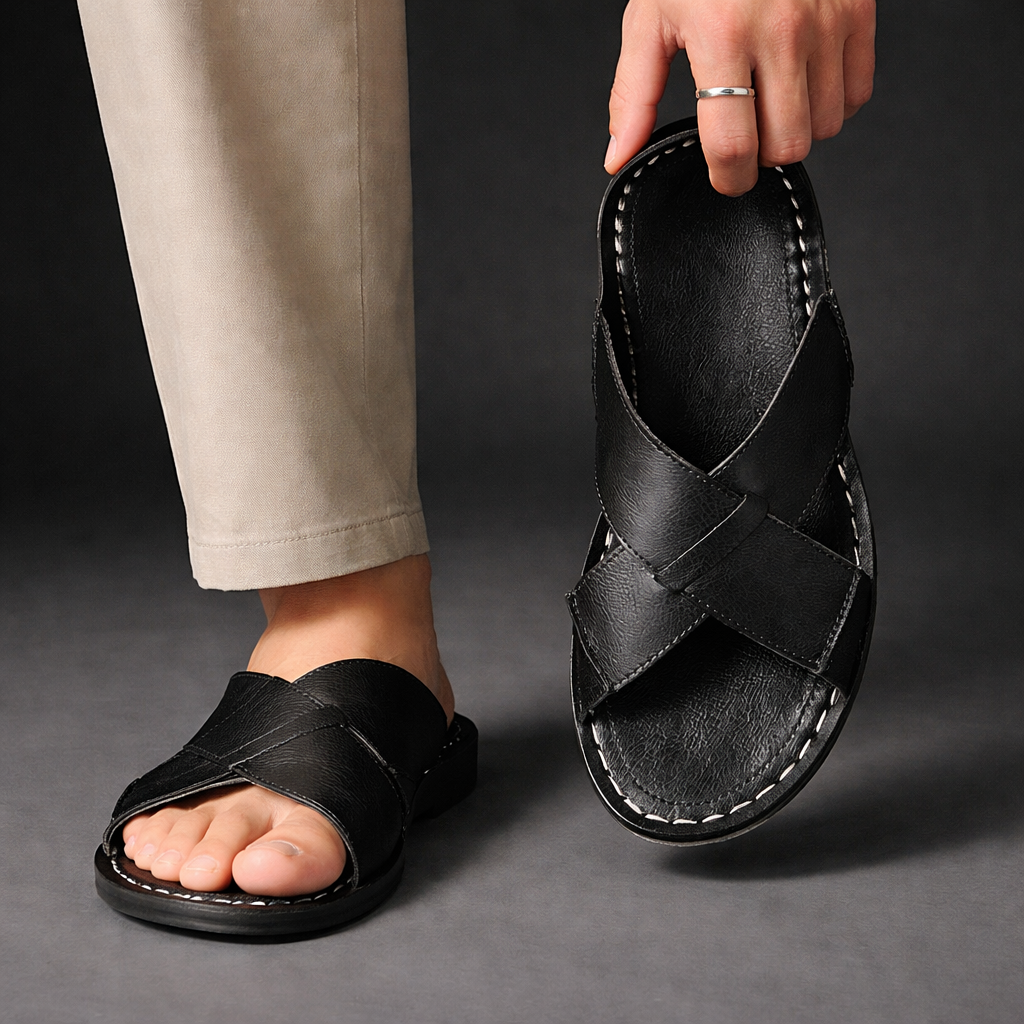 Sandali Uomo in Pelle con Fasce Incrociate e Plantare Comfort