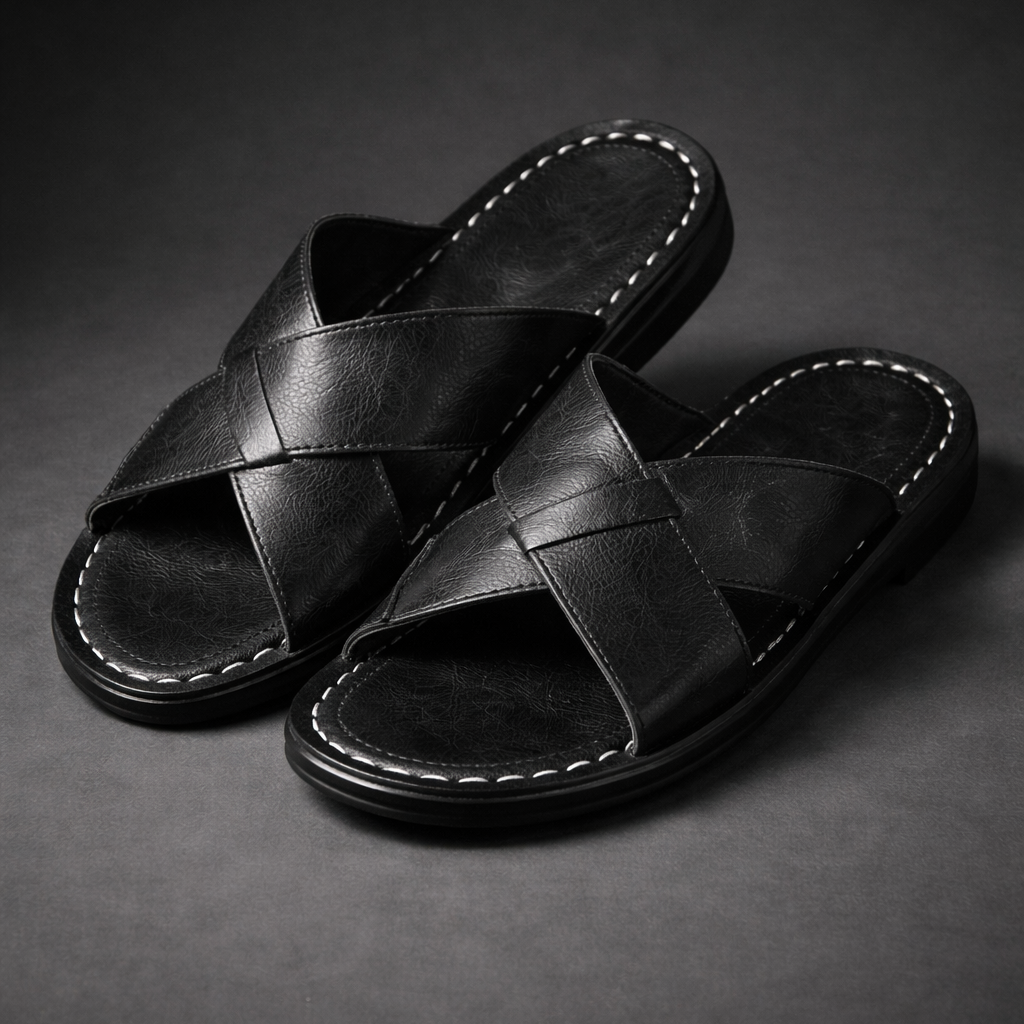 Sandali Uomo in Pelle con Fasce Incrociate e Plantare Comfort