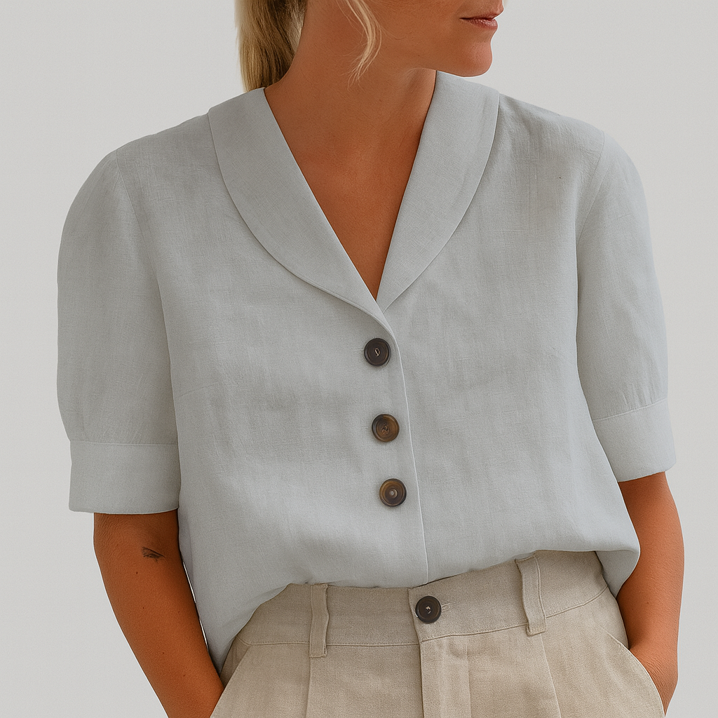 Blusa donna a maniche corte con bottoni