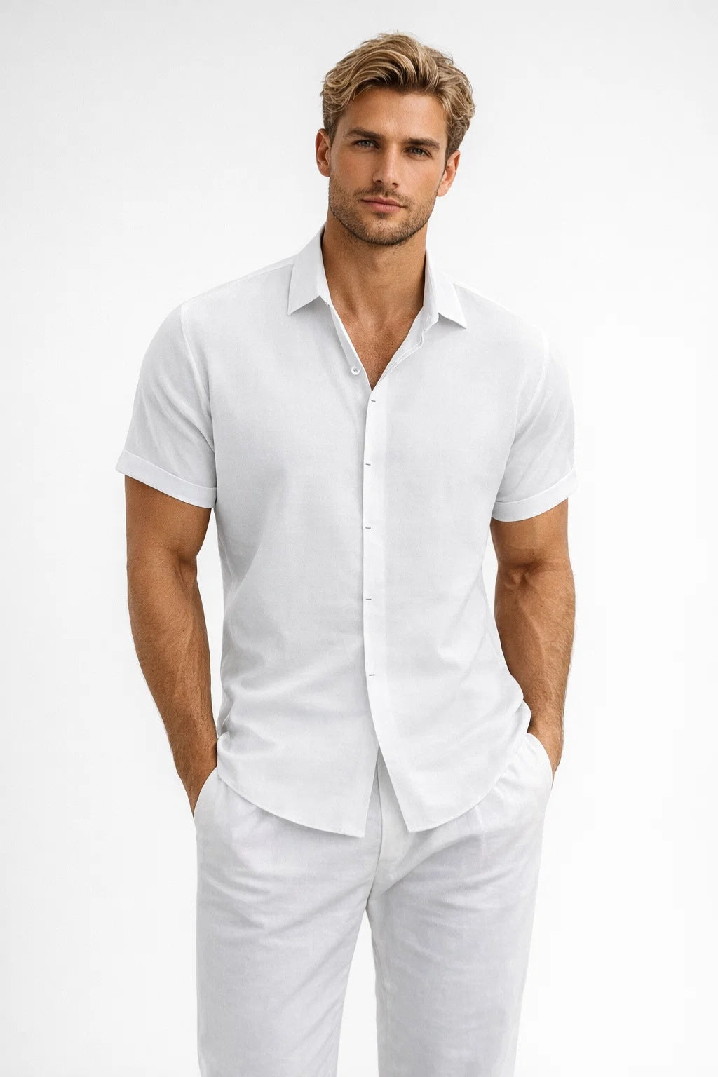 Chemise Homme - Manches Courtes Col Classique Coupe Décontractée