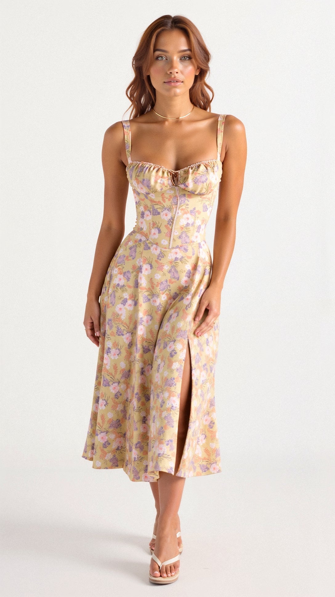 Abito Midi Floreale con Spalline da Donna