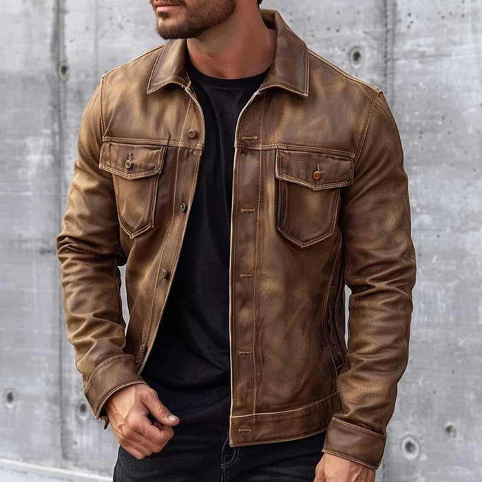 Giacca da Uomo in Ecopelle Vintage con Tasche