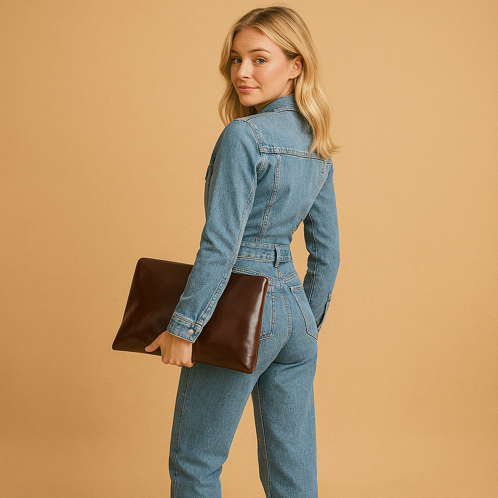 Tuta in Denim con Gamba Dritta e Maniche Lunghe
