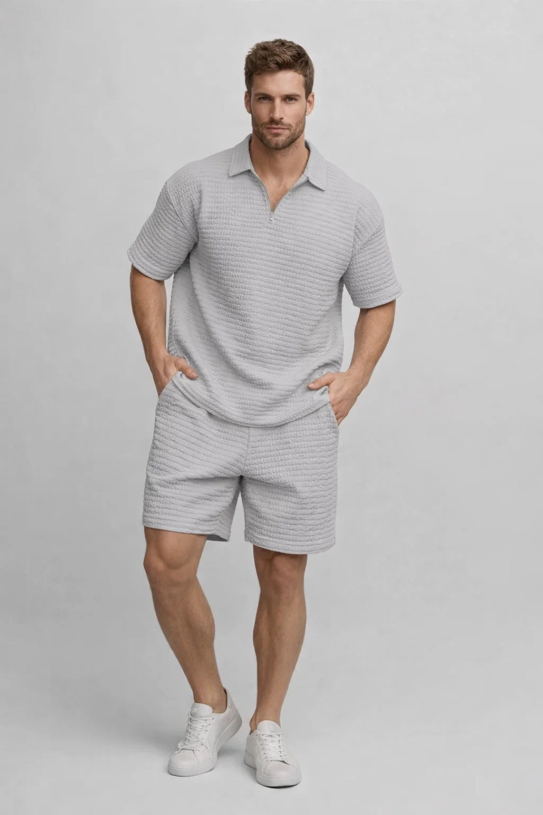 Completo Uomo - Polo e Shorts Coordinati Texture Goffrata